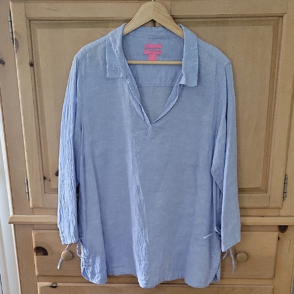 Isaac Mizrahi Light Blue Linen Top
